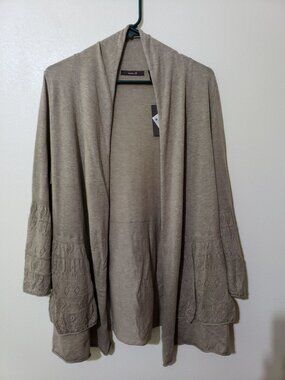 Heather B gray, 100 percent cotton, long sleeve, open front cardigan, size L